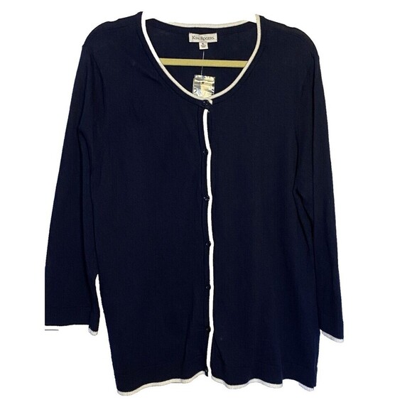 Kim Rogers Cardigan Sweater XL Button Front Scoop Neck Blue White NWT - Picture 1 of 7